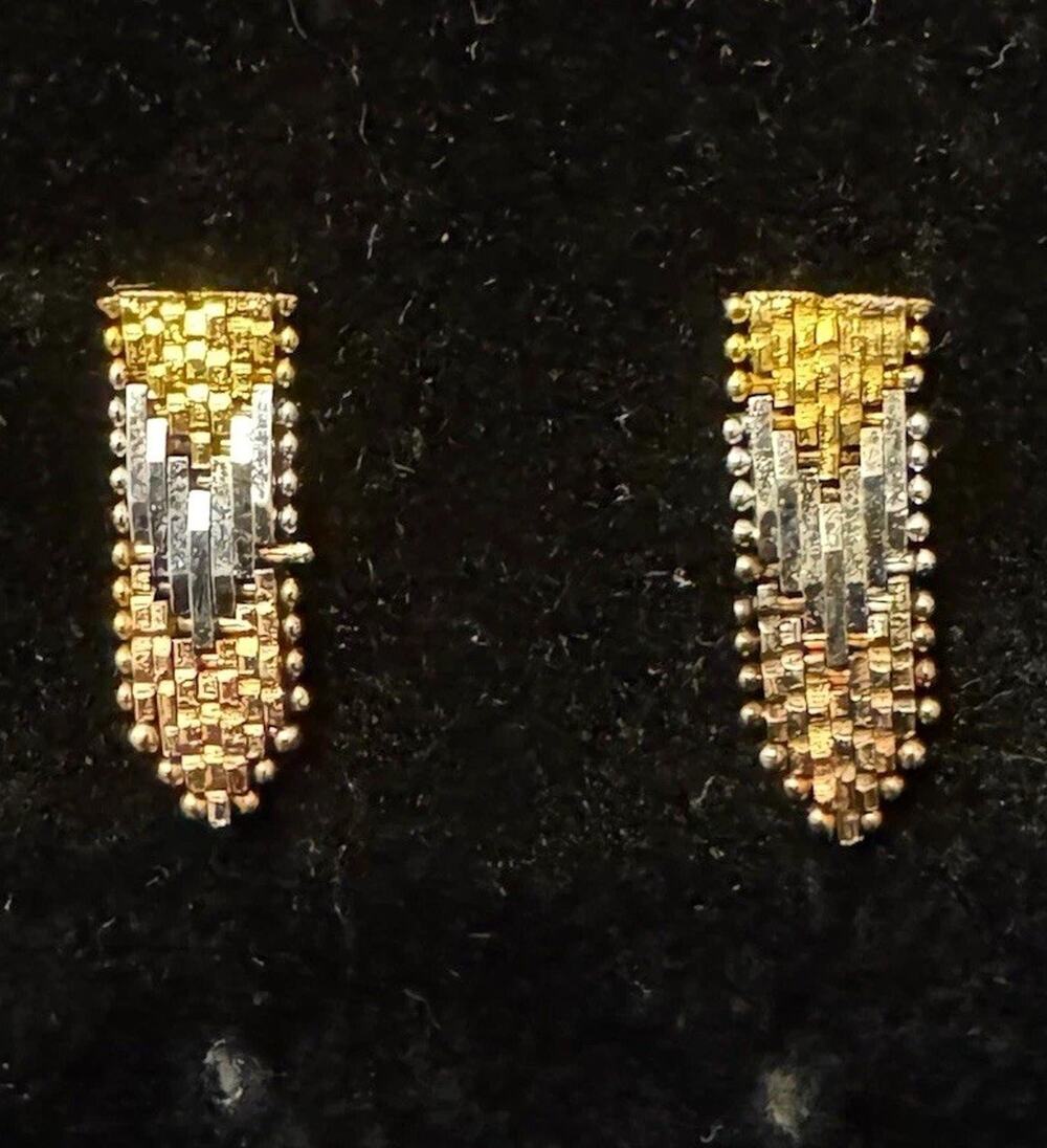 Vintage Italy. 925 Sterling Silver Tri-Color Woven Chevron Drop Earrings 3.7g